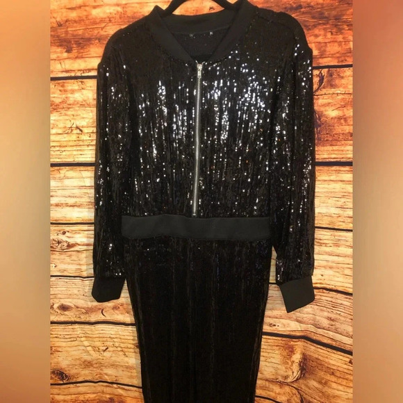 Black Sequin Jumpsuit/ Jogger 1X-2X NWOT - Picture 5 of 16